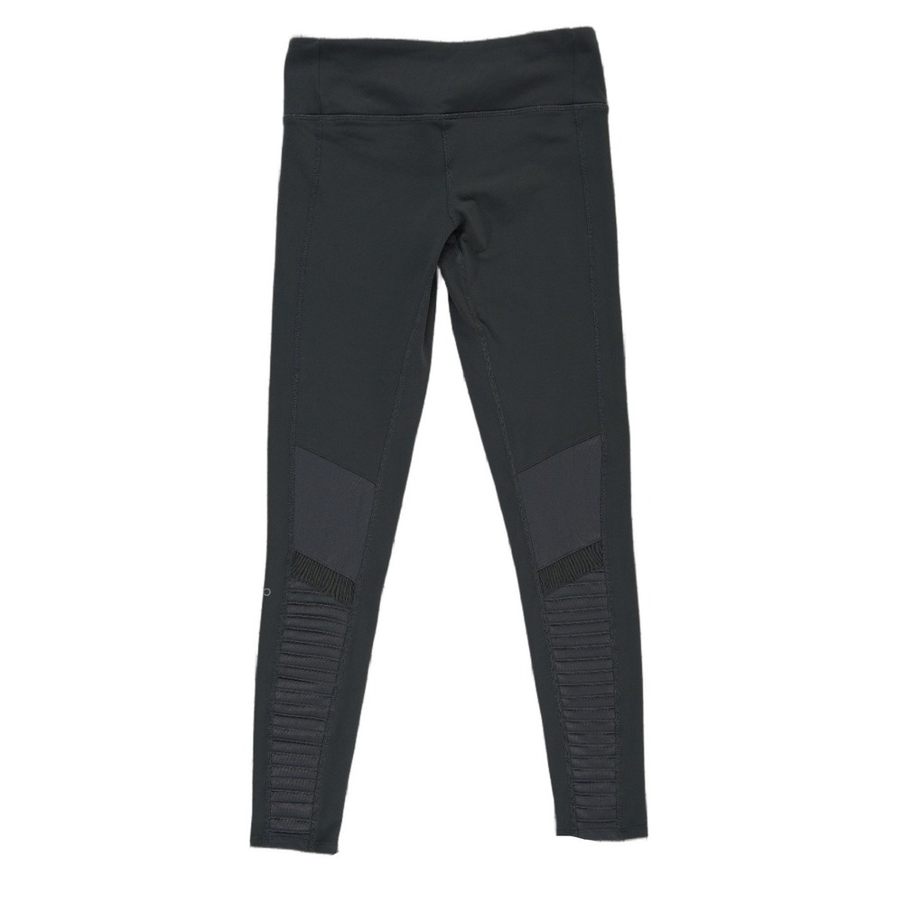 Alo Yoga Moto Leggings Women's Size Small Black Mesh Pintuck Activewear Pants - Picture 2 of 4